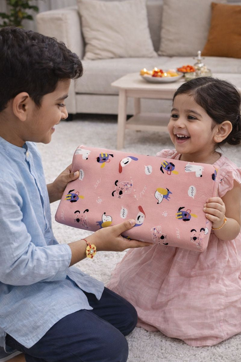Kradyl Kroft Cervical Memory Foam Pillow for Kids 3 to 8 Yrs - Pink Puppy