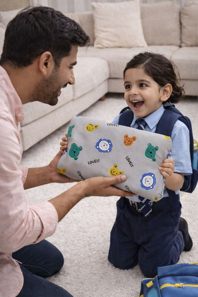 Kradyl Kroft Cervical Memory Foam Pillow for Kids 3 to 8 Yrs - Grey Bear