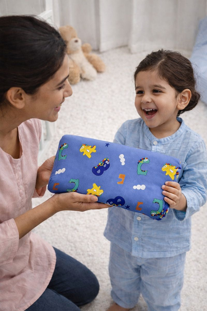 Kradyl Kroft Cervical Memory Foam Pillow for Kids 3 to 8 Yrs - Blue Dino
