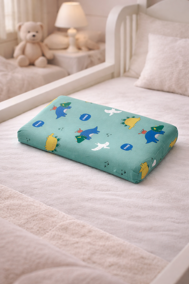 Kradyl Kroft Cervical Memory Foam Pillow for Kids 3 to 8 Yrs - Green Dino
