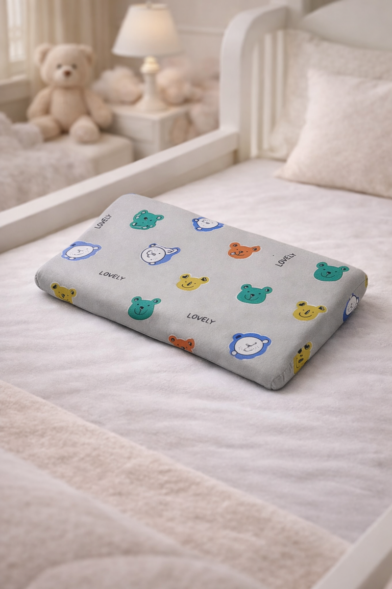 Kradyl Kroft Cervical Memory Foam Pillow for Kids 3 to 8 Yrs - Grey Bear