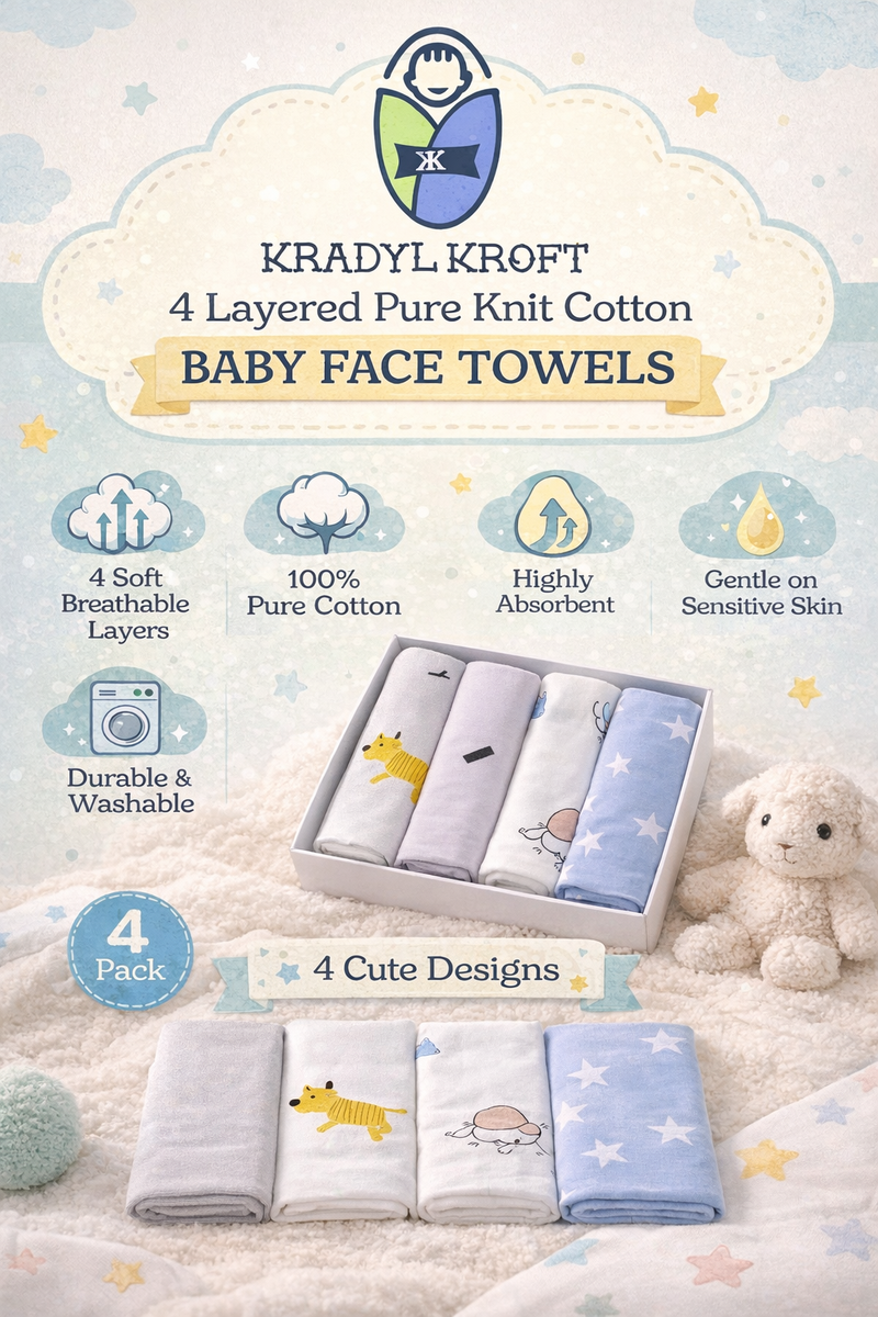 Pack of 4 Baby face Towels - Soft Knit Cotton