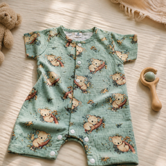 Teal Koala | Short Sleeves | Unisex Romper Bodysuit | 100% Cotton Muslin for 0 to 2 Yrs