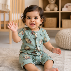 Teal Koala | Short Sleeves | Unisex Romper Bodysuit | 100% Cotton Muslin for 0 to 2 Yrs