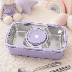 3 Compartment Stainless Steel Lunch Box for Kids, Spoon Chopsticks, Leakproof Tiffin Box, Insulated Bento Lunch Box for School, Boys, Girls & Travel