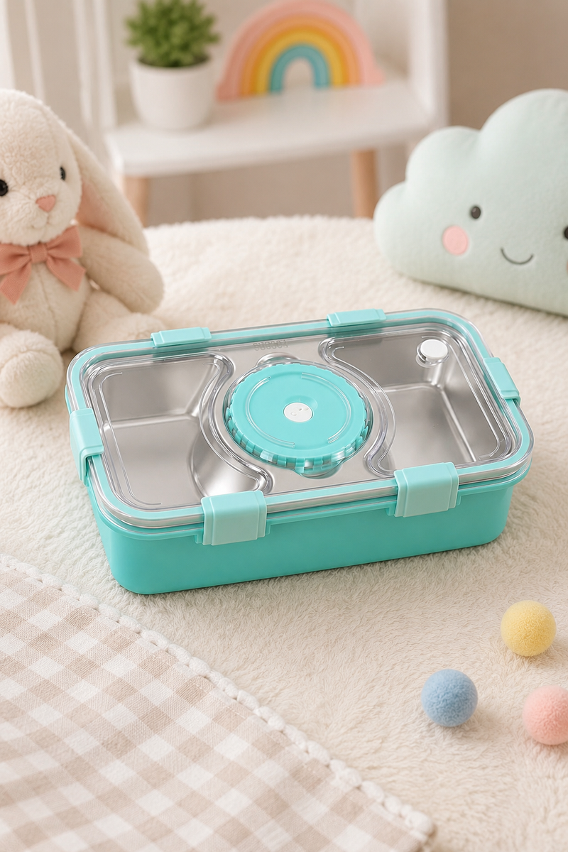3 Compartment Stainless Steel Lunch Box for Kids, Spoon Chopsticks, Leakproof Tiffin Box, Insulated Bento Lunch Box for School, Boys, Girls & Travel