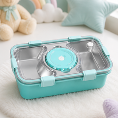 3 Compartment Stainless Steel Lunch Box for Kids, Spoon Chopsticks, Leakproof Tiffin Box, Insulated Bento Lunch Box for School, Boys, Girls & Travel