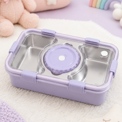 3 Compartment Stainless Steel Lunch Box for Kids, Spoon Chopsticks, Leakproof Tiffin Box, Insulated Bento Lunch Box for School, Boys, Girls & Travel