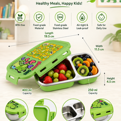 2 Compartment Stainless Steel Lunch Box | Leak Proof Easy Lock | BPA Free Food Grade Tiffin Box