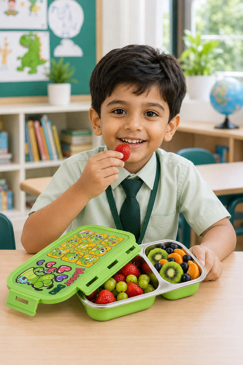 2 Compartment Stainless Steel Lunch Box | Leak Proof Easy Lock | BPA Free Food Grade Tiffin Box