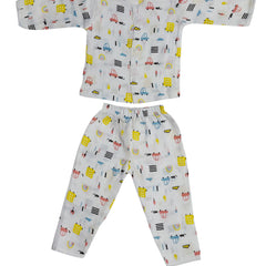 Kradyl Kroft Single Layered Checkered Soft Full Sleeve Muslin Night Suit Set for New Born to 24 Months - Match