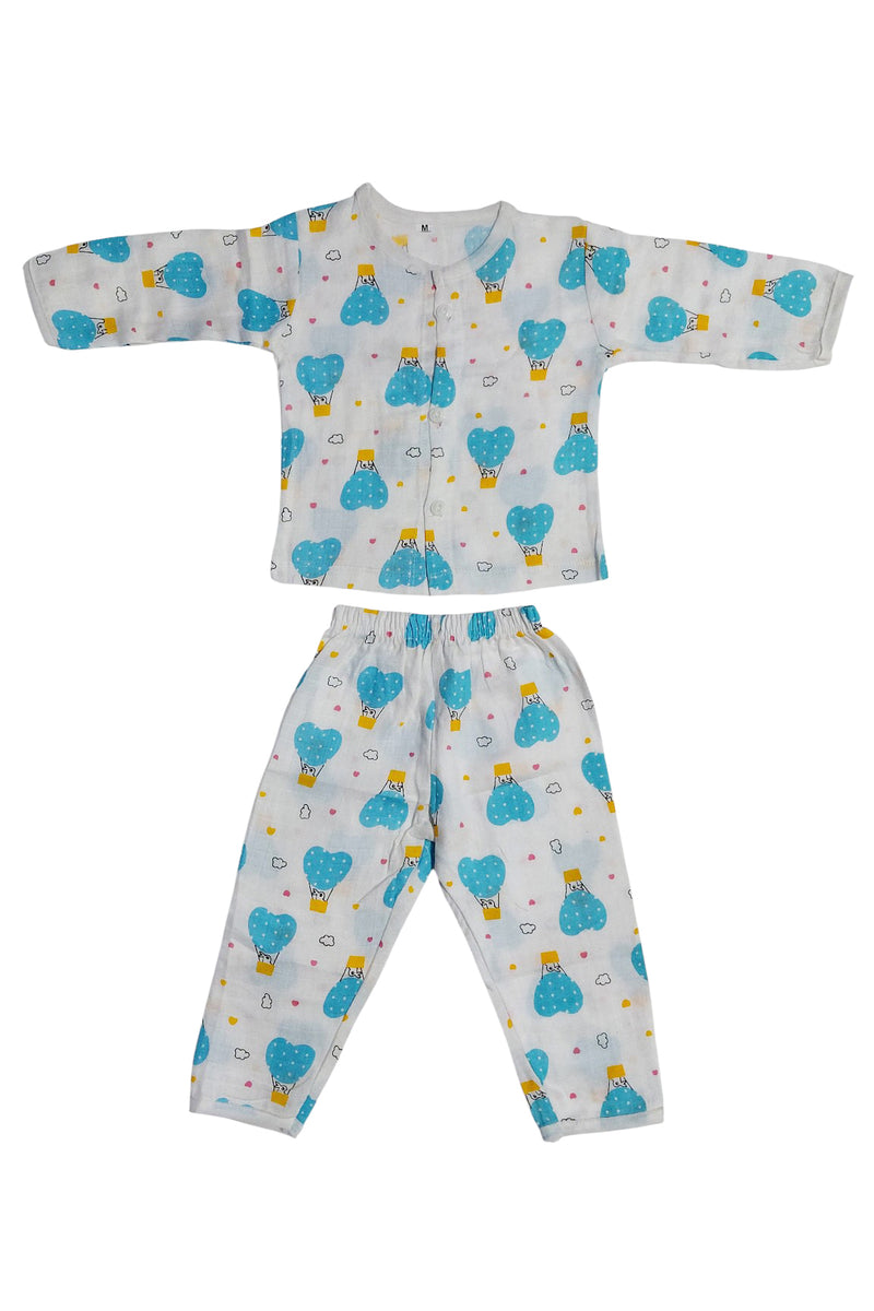 Kradyl Kroft Single Layered Checkered Soft Full Sleeve Muslin Night Suit Set for New Born to 24 Months - Balloon