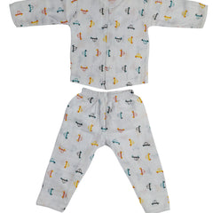 Kradyl Kroft Single Layered Checkered Soft Full Sleeve Muslin Night Suit Set for New Born to 24 Months - 4 Wheel