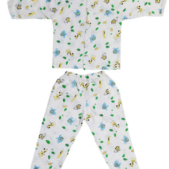 Kradyl Kroft Single Layered Checkered Soft Full Sleeve Muslin Night Suit Set for New Born to 24 Months - Elephant