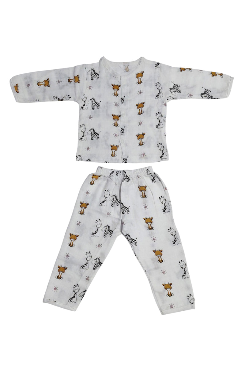 Kradyl Kroft Single Layered Checkered Soft Full Sleeve Muslin Night Suit Set for New Born to 24 Months - Zebra