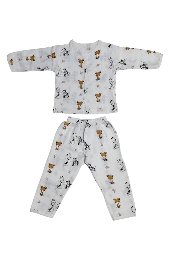 Kradyl Kroft Single Layered Checkered Soft Full Sleeve Muslin Night Suit Set for New Born to 24 Months - Zebra