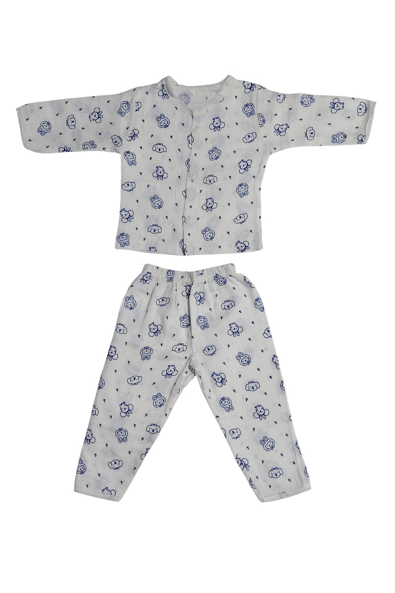Kradyl Kroft Single Layered Checkered Soft Full Sleeve Muslin Night Suit Set for New Born to 24 Months - Puppy