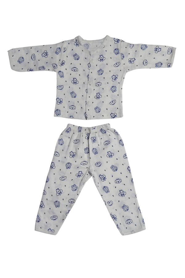 Kradyl Kroft Single Layered Checkered Soft Full Sleeve Muslin Night Suit Set for New Born to 24 Months - Puppy