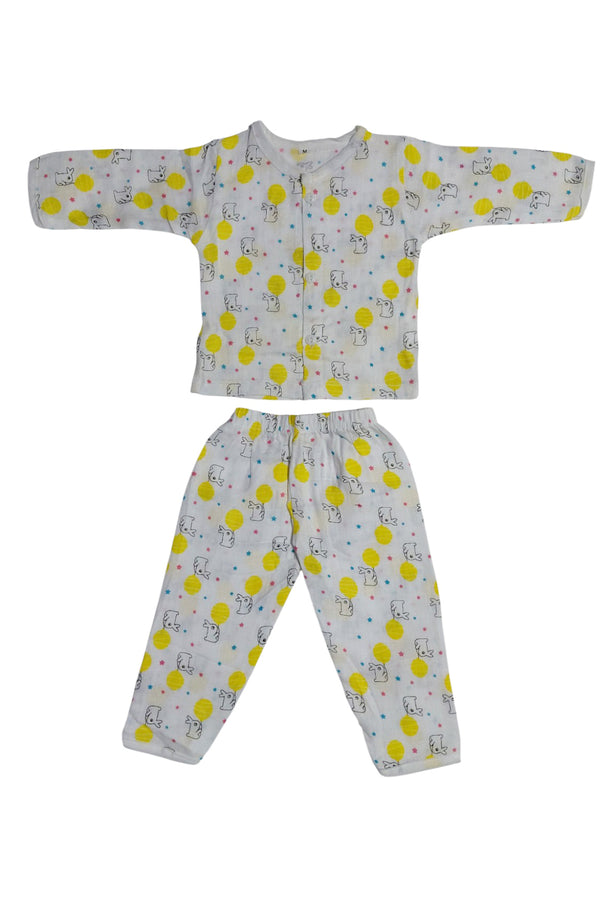 Kradyl Kroft Single Layered Checkered Soft Full Sleeve Muslin Night Suit Set for New Born to 24 Months - Rabbit