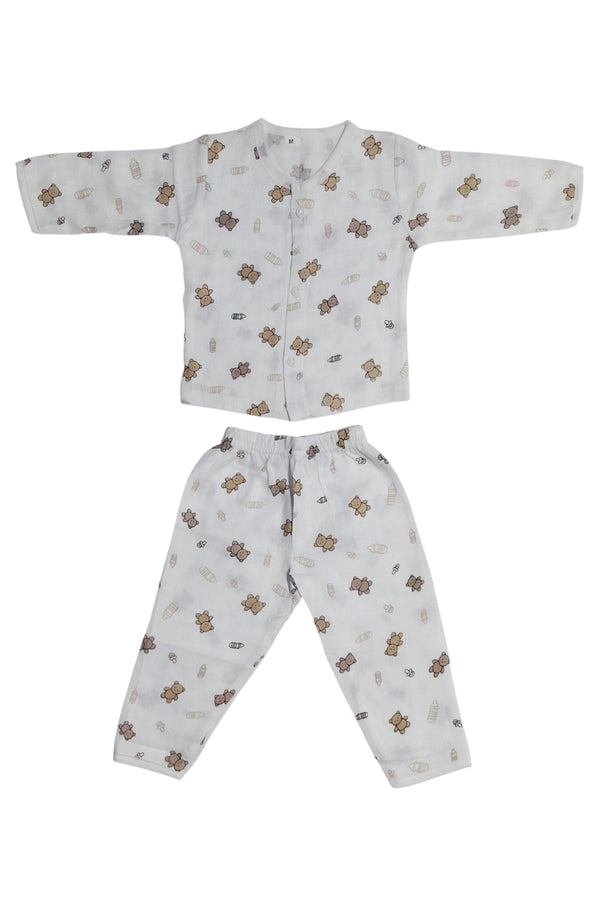 Kradyl Kroft Single Layered Checkered Soft Full Sleeve Muslin Night Suit Set for New Born to 24 Months - Teddy