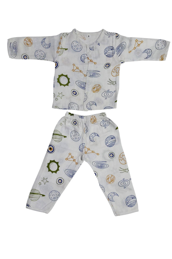 Kradyl Kroft Single Layered Checkered Soft Full Sleeve Muslin Night Suit Set for New Born to 24 Months - Venus