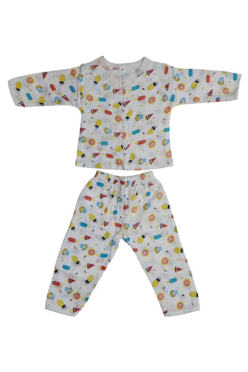 Kradyl Kroft Single Layered Checkered Soft Full Sleeve Muslin Night Suit Set for New Born to 24 Months - Watermelon