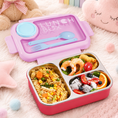 3 Compartment Stainless Steel Lunch Box for Kids, Spoon Fork, Leakproof Tiffin Box, Insulated Bento Lunch Box for School, Boys, Girls & Travel