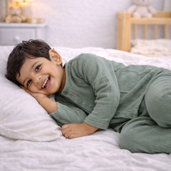 Solid Olive| Premium Crinkled Double Layered Soft Unisex Muslin Set for New Born to 6 Years