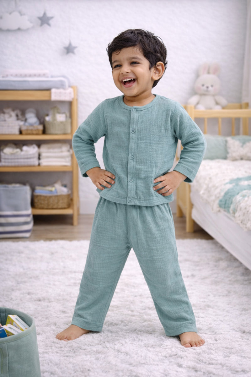 Deep Teal| Premium Crinkled Double Layered Soft Unisex Muslin Set for New Born to 6 Years