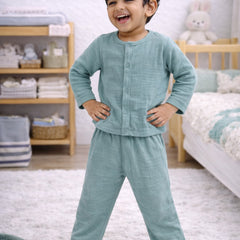 Deep Teal| Premium Crinkled Double Layered Soft Unisex Muslin Set for New Born to 6 Years