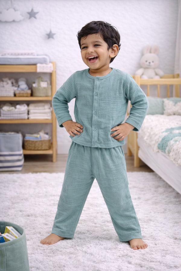 Deep Teal| Premium Crinkled Double Layered Soft Unisex Muslin Set for New Born to 6 Years
