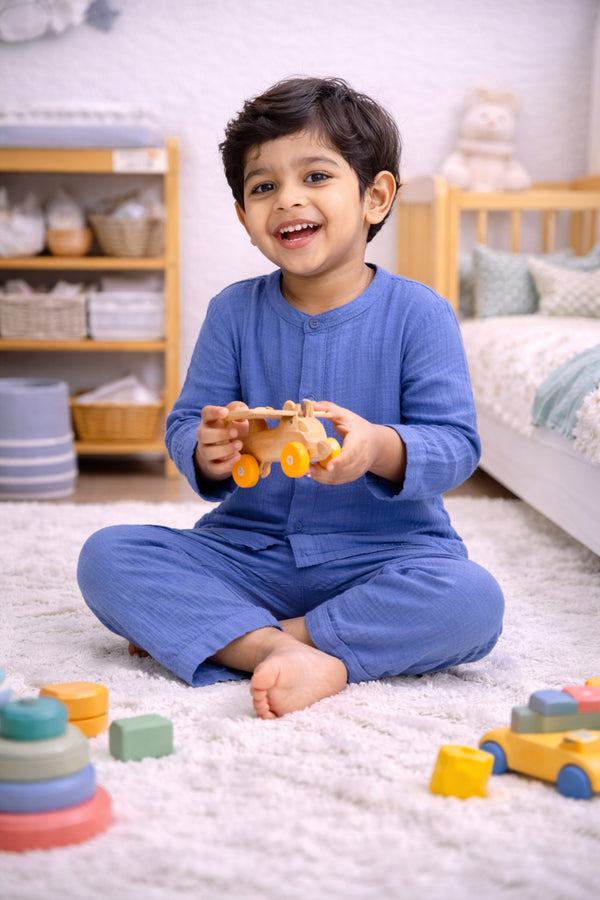 Solid Royal Blue| Premium Crinkled Double Layered Soft Unisex Muslin Set for New Born to 6 Years