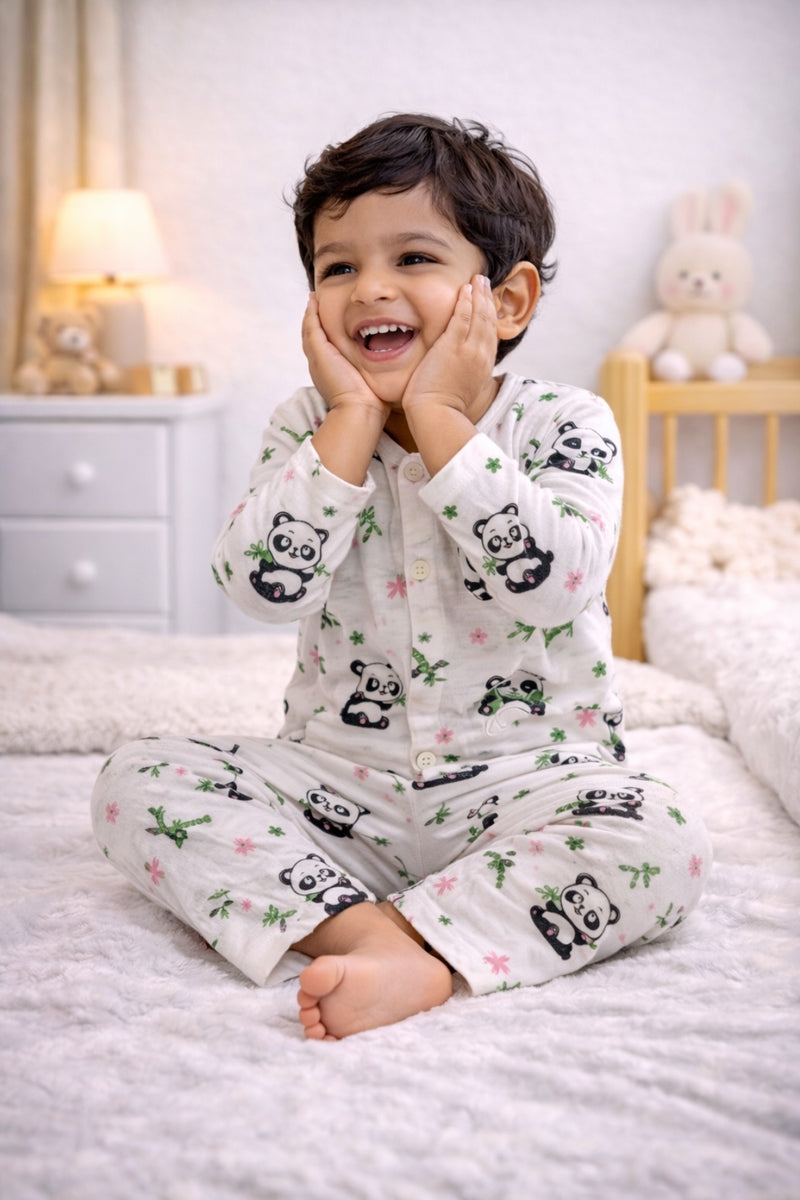 Panda Leaves | Checkered Muslin | Soft Unisex Muslin Set for New Born to 6 Years