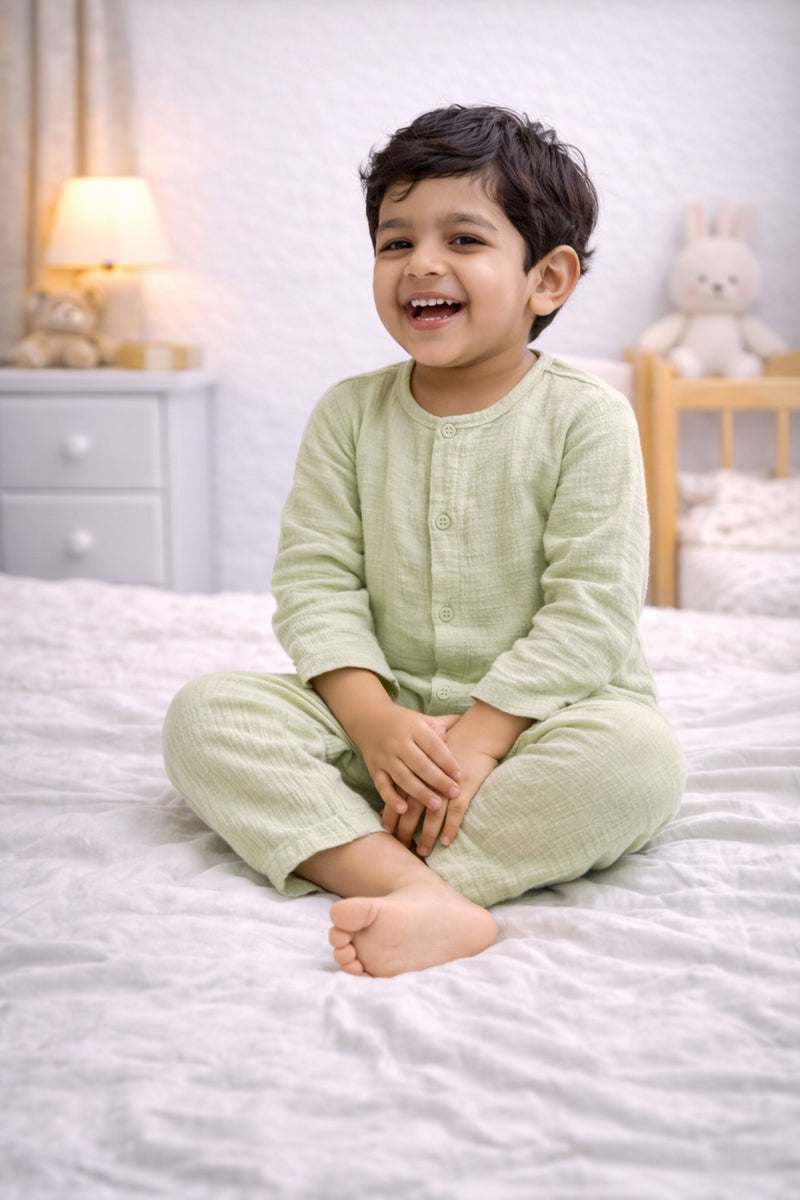 Lime Green| Premium Crinkled Double Layered Soft Unisex Muslin Set for New Born to 6 Years