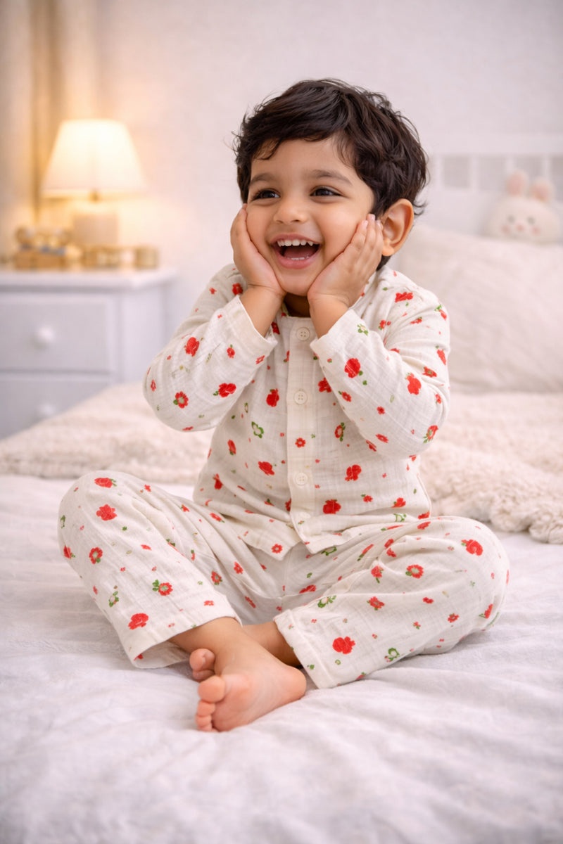Cherry| Premium Crinkled Double Layered Soft Unisex Muslin Set for New Born to 6 Years