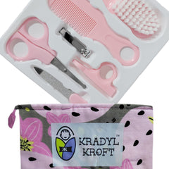 Kradyl Kroft Baby 6 Pcs Manicure Grooming Set with Brush, Comb, Nail Clipper, Nail File , Baby Scissor, Smoother (Pink)