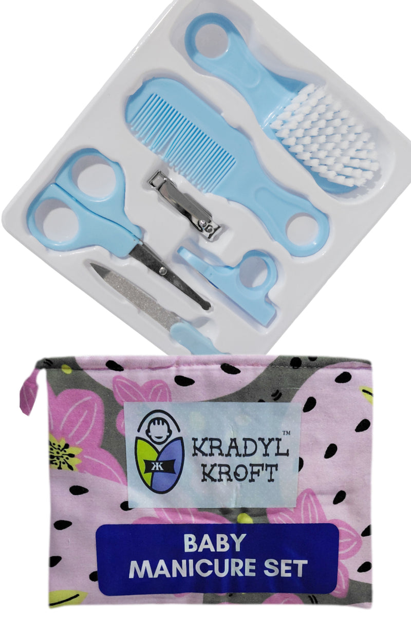 Kradyl Kroft Baby 6 Pcs Manicure Grooming Set with Brush, Comb, Nail Clipper, Nail File , Baby Scissor, Smoother (Pink)