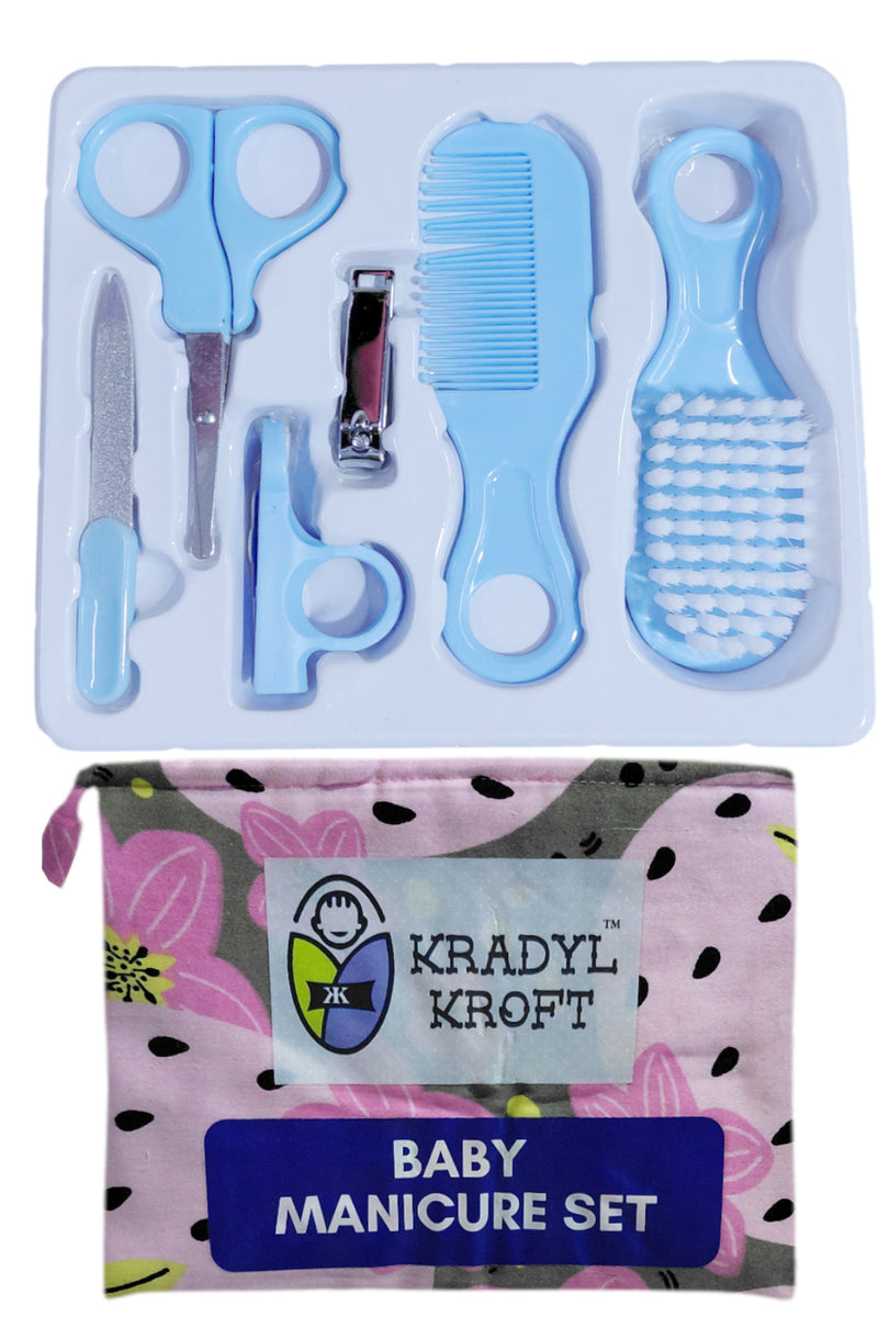 Kradyl Kroft Baby 6 Pcs Manicure Grooming Set with Brush, Comb, Nail Clipper, Nail File , Baby Scissor, Smoother (Pink)