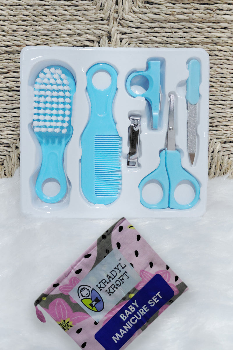 Kradyl Kroft Baby 6 Pcs Manicure Grooming Set with Brush, Comb, Nail Clipper, Nail File , Baby Scissor, Smoother (Pink)