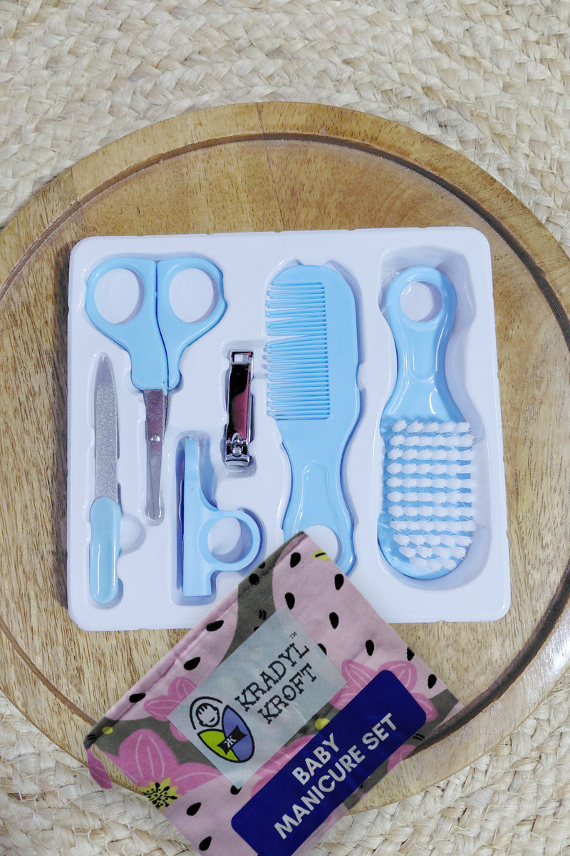 Kradyl Kroft Baby 6 Pcs Manicure Grooming Set with Brush, Comb, Nail Clipper, Nail File , Baby Scissor, Smoother (Pink)
