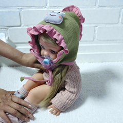 Bottle Green Pink Kradyl Kroft Baby Caps Set of 2 with Soft Toy Embellishment