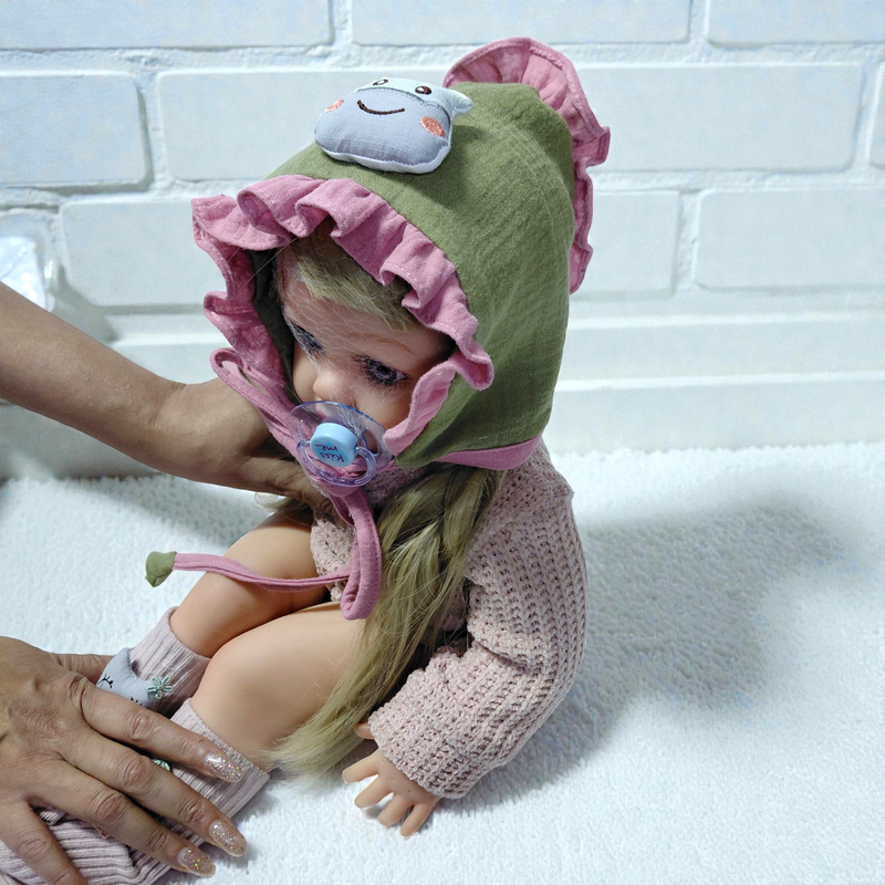 Bottle Green Pink Kradyl Kroft Baby Caps Set of 2 with Soft Toy Embellishment