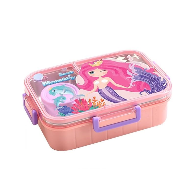 Merrmaid 3 Compartment 750 ML Stainless Steel Lunch Box for School Leak Proof Bento Tiffin Box with Handle, SUS304 Steel Lunch Box