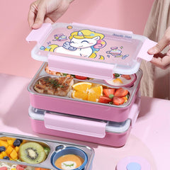Little Unicorn 3 Compartment 750 ML Stainless Steel Lunch Box for School Leak Proof Bento Tiffin Box with Handle, SUS304 Steel Lunch Box
