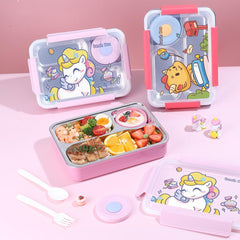 Little Unicorn 3 Compartment 750 ML Stainless Steel Lunch Box for School Leak Proof Bento Tiffin Box with Handle, SUS304 Steel Lunch Box