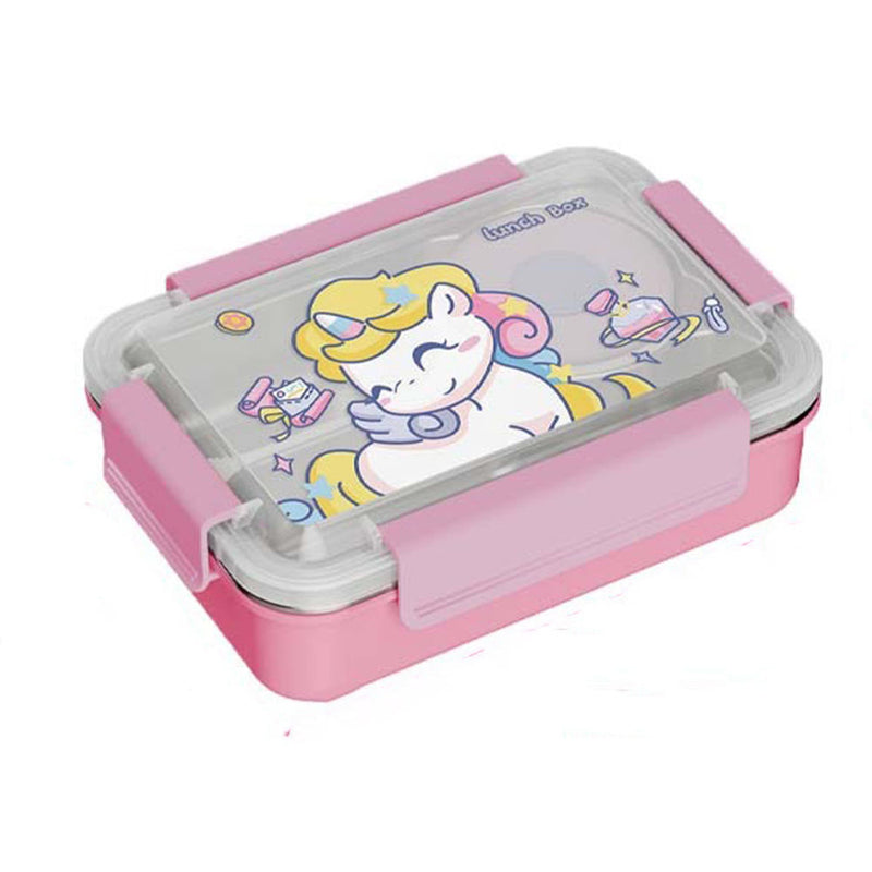 Little Unicorn 3 Compartment 750 ML Stainless Steel Lunch Box for School Leak Proof Bento Tiffin Box with Handle, SUS304 Steel Lunch Box