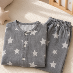 Star Grey |Half Sleeves| Checkered Muslin|  Soft Unisex Muslin Set for New Born to 6 Years