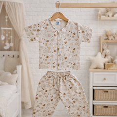 Natural Bear |Half Sleeves| Checkered Muslin| Soft Unisex Muslin Set for New Born to 6 Years