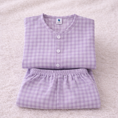 Lilac Checks|Half Sleeves| Checkered Muslin| Soft Unisex Muslin Set for New Born to 6 Years