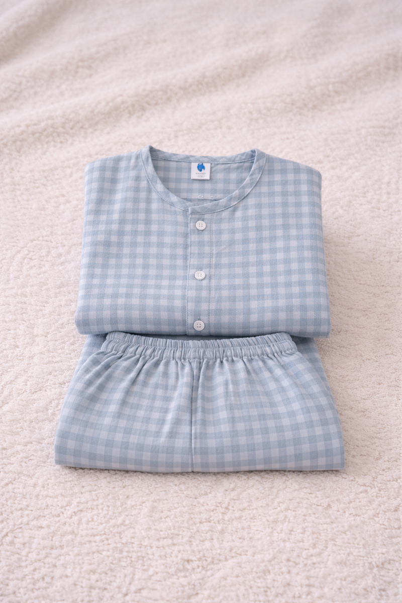 Blue Checks |Half Sleeves| Checkered Muslin| Soft Unisex Muslin Set for New Born to 6 Years